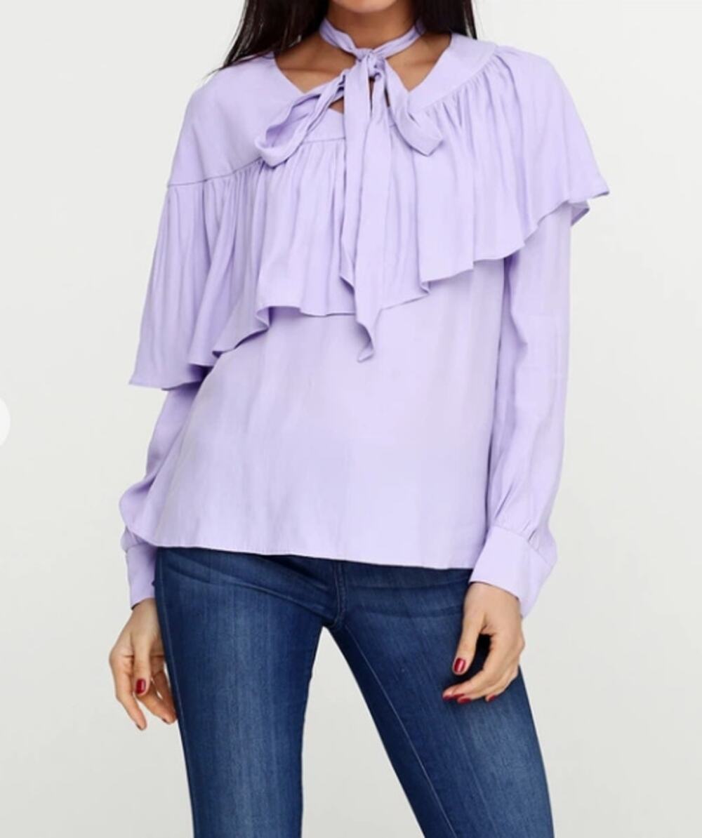 & Other Stories Lily White Lilac Purple Large (L) Ruffle Blouse Neck Bow Preppy